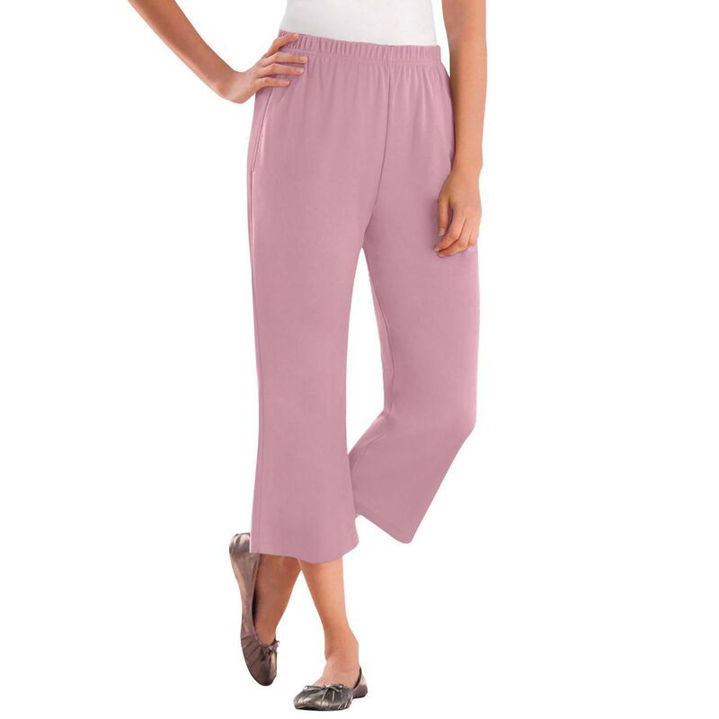 ウーマン ウィズイン レディース ボトムス カジュアルパンツ プラスサイズ プチ キャップ ニット Woman Within Plusize Petite 7Day Knit Capri Dusty Pink ピンク