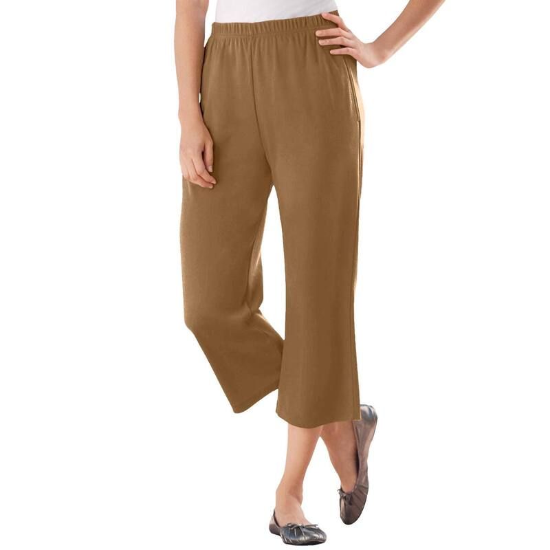 ウーマン ウィズイン レディース ボトムス カジュアルパンツ プラスサイズ プチ キャップ ニット Woman Within Plusize Petite 7Day Knit Capri Toffee