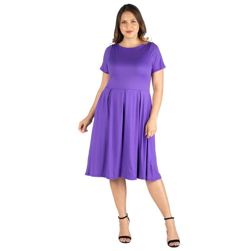 24 セブンコンフォート レディース トップス ワンピース プラスサイズ ミディ Plusize 24seven Comfort Apparel Short Sleeve Midi Skater Dress With Pockets Lilac ライラック