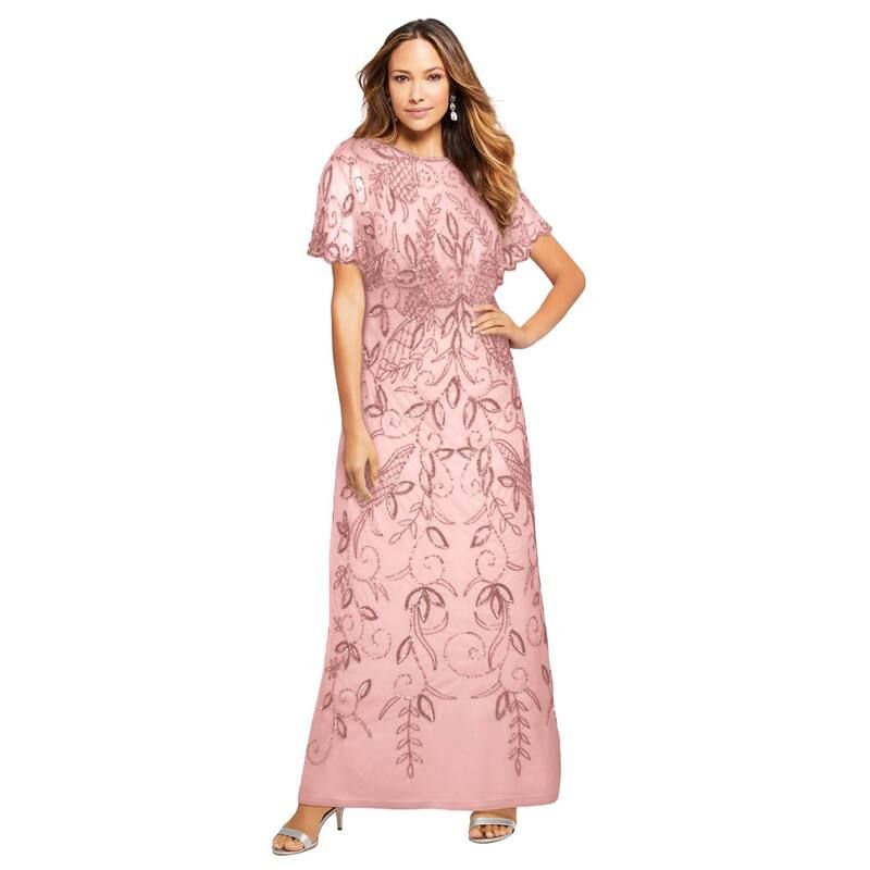 ロアマンズ レディース トップス ワンピース プラスサイズ キャップ ケープ マキシ Roamans Womens Plusize Beaded Capelet Maxi Gown Glam Evening Dressoft Blush ブラッシュ