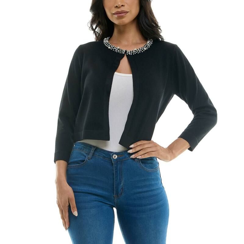 ニナレオナルド レディース アウター ニット・セーター Womens Nina Leonard Pearl Detail Knit Bolero Black ブラック