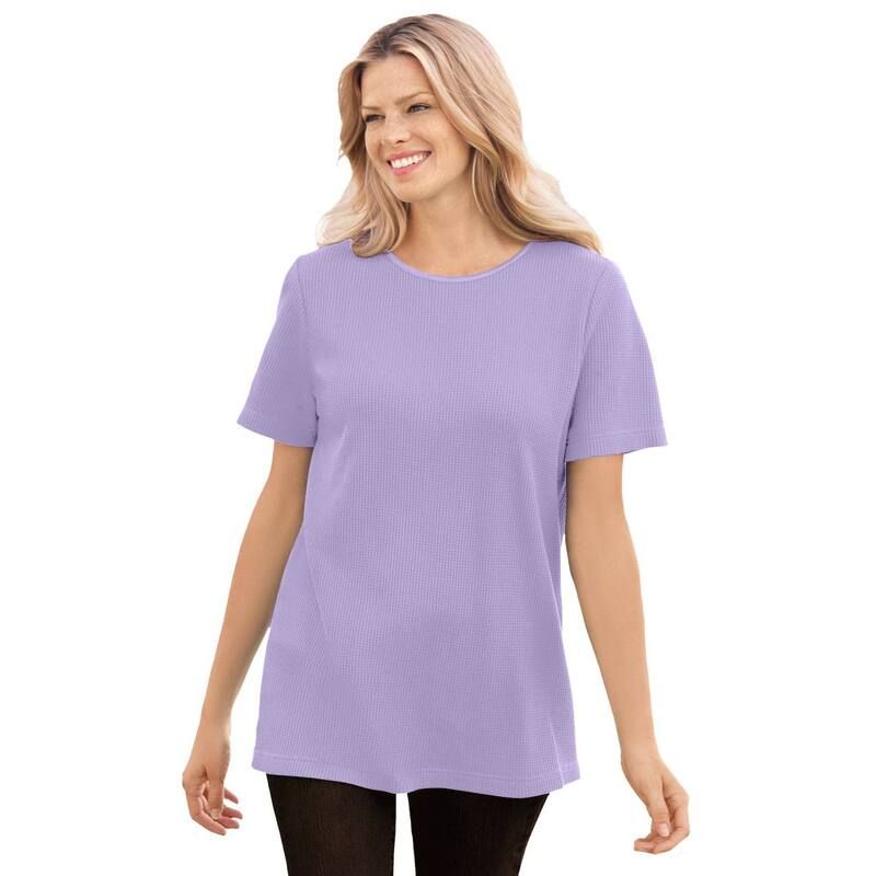 ウーマン ウィズイン レディース トップス Tシャツ プラスサイズ サテン Woman Within Plusize Waffle Thermal Satin Trim Tee Soft Iris 8,015円