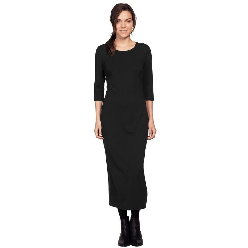 Ellos レディース トップス ワンピース クルーネック プラスサイズ コットン マキシ ellos Plusize Cotton Spandex Crew Neck 34 Sleeve Maxi Dress Black ブラック