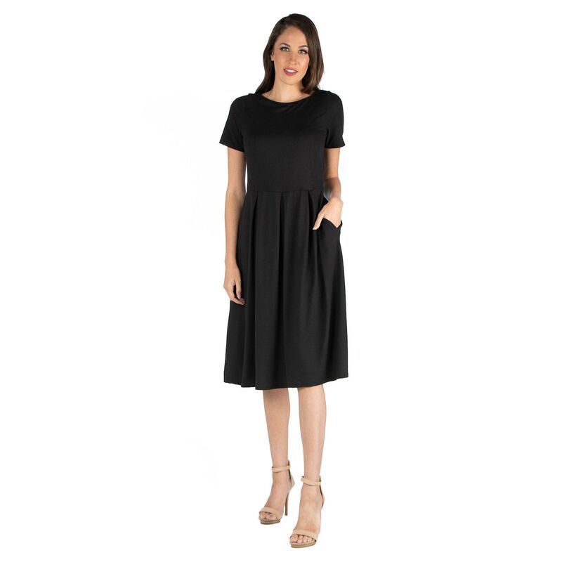 24 セブンコンフォート レディース トップス ワンピース ミディ Womens 24seven Comfort Apparel Short Sleeve Midi Dress with Pockets Black ブラック
