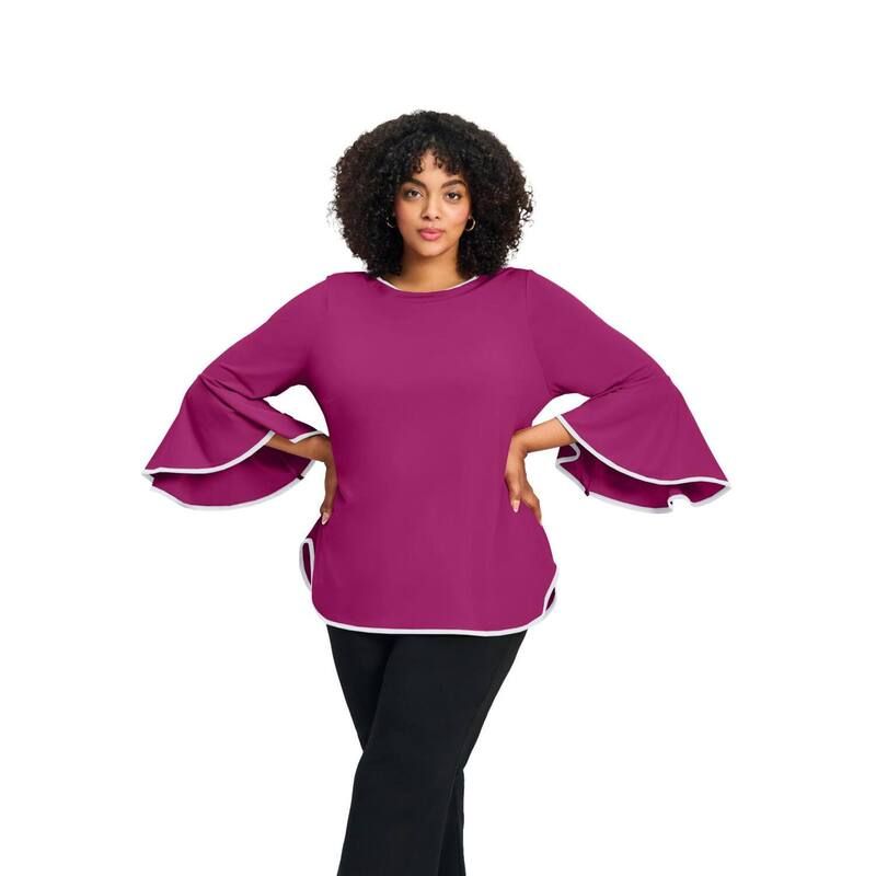 アベニュー レディース トップス Tシャツ プラスサイズ コントラスト Avenue Womens Plusize Ivana Contrast Bell Sleeve Top Raspberry