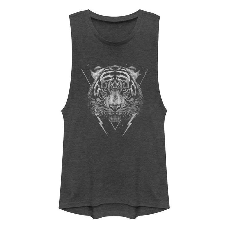 アンブランデッド レディース トップス Tシャツ グラフィック Unbranded Juniors Grunge Tiger Muscle Graphic Tank Top Charcoal チャコール