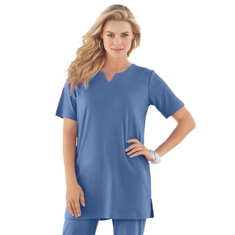 ロアマンズ レディース トップス Tシャツ プラスサイズ ニット Roamans Womens Plusize Soft Knitunic With Notch Neckline Dusty Indigo インディゴ