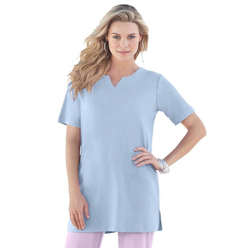 ロアマンズ レディース トップス Tシャツ プラスサイズ ニット Roamans Womens Plusize Soft Knitunic With Notch Neckline Pale Blue ブルー