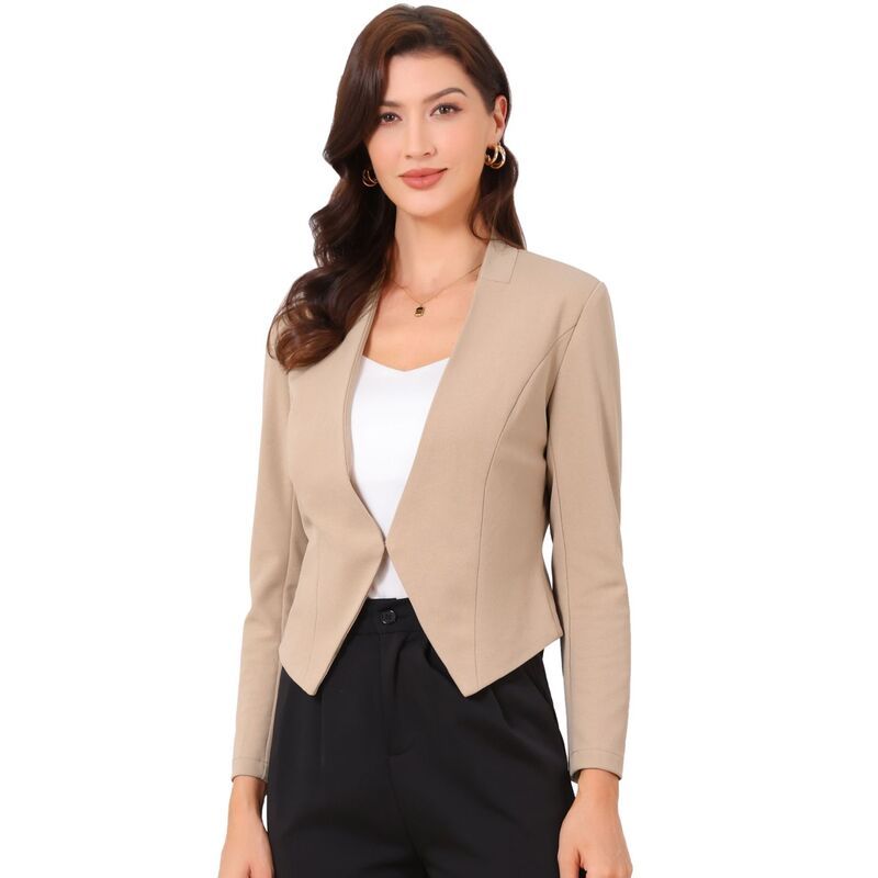 アレグラ ケー レディース アウター ジャケット・ブルゾン クロップド ブレザー ALLEGRA K Womens Collarless Work Office Business Casual Cropped Blazer Khaki カーキ