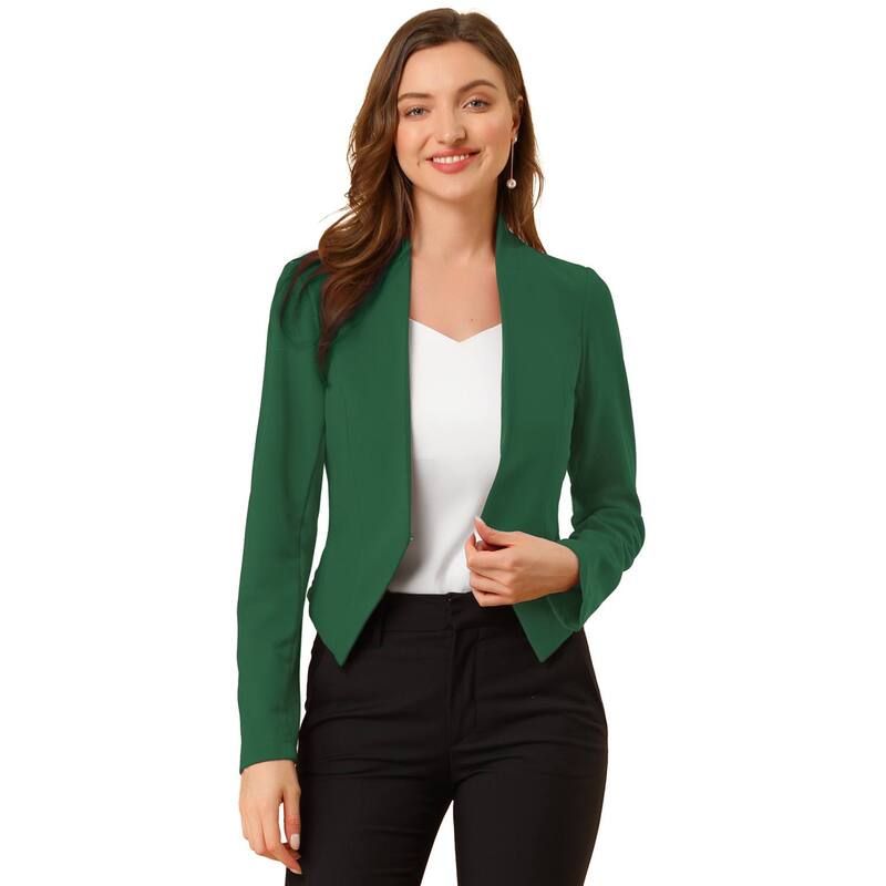 アレグラ ケー レディース アウター ジャケット・ブルゾン クロップド ブレザー ALLEGRA K Womens Collarless Work Office Business Casual Cropped Blazer Dark Green グリーン