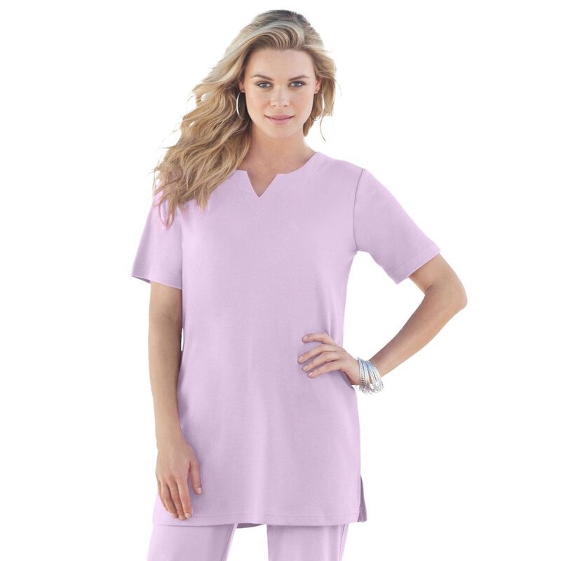 ロアマンズ レディース トップス Tシャツ プラスサイズ ニット Roamans Womens Plusize Soft Knitunic With Notch Neckline Pale Lavender ラベンダー