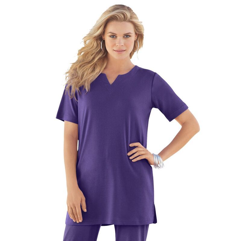ロアマンズ レディース トップス Tシャツ プラスサイズ ニット Roamans Womens Plusize Soft Knitunic With Notch Neckline Midnight Violet バイオレット
