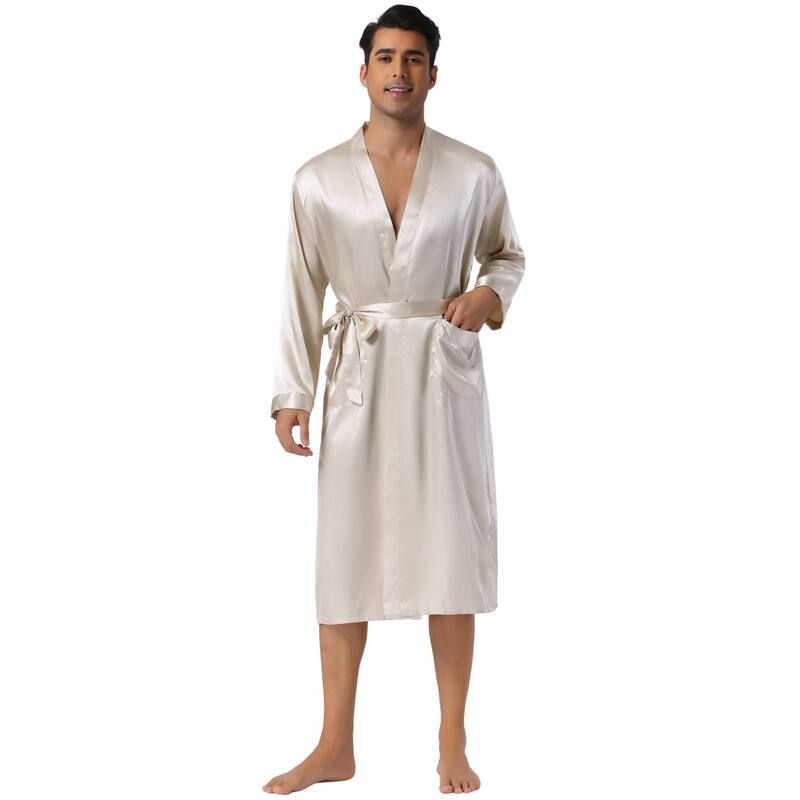 Lars Amadeus レディース アンダーウェア ナイトウェア サテン Lars Amadeus Mensatin Robe Sleep Long Sleeve Lounge Sleepwear Pajama Bathrobe Champagne シャンパ