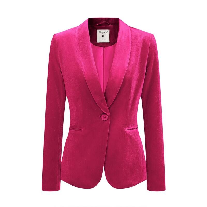 アレグラ ケー レディース アウター ジャケット・ブルゾン ベルベット ブレザー ALLEGRA K Womens Work Shawl Collar Long Sleeve One Button Velvet Blazer Hot Pink ピンク