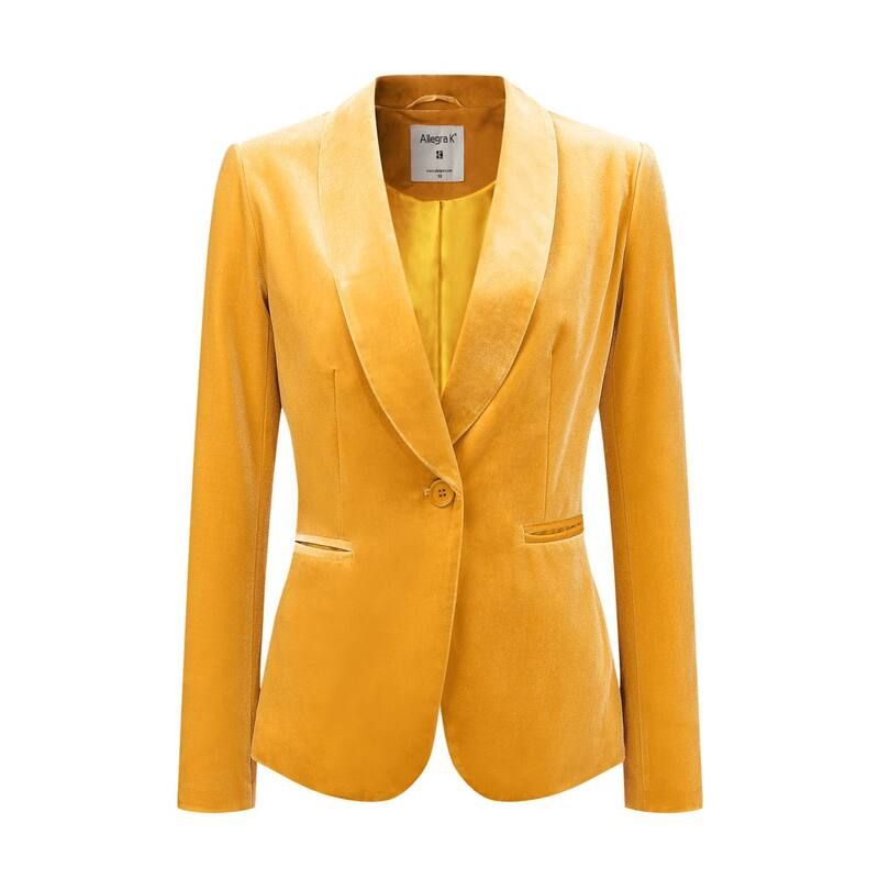 アレグラ ケー レディース アウター ジャケット・ブルゾン ベルベット ブレザー ALLEGRA K Womens Work Shawl Collar Long Sleeve One Button Velvet Blazer Yellow イエロー