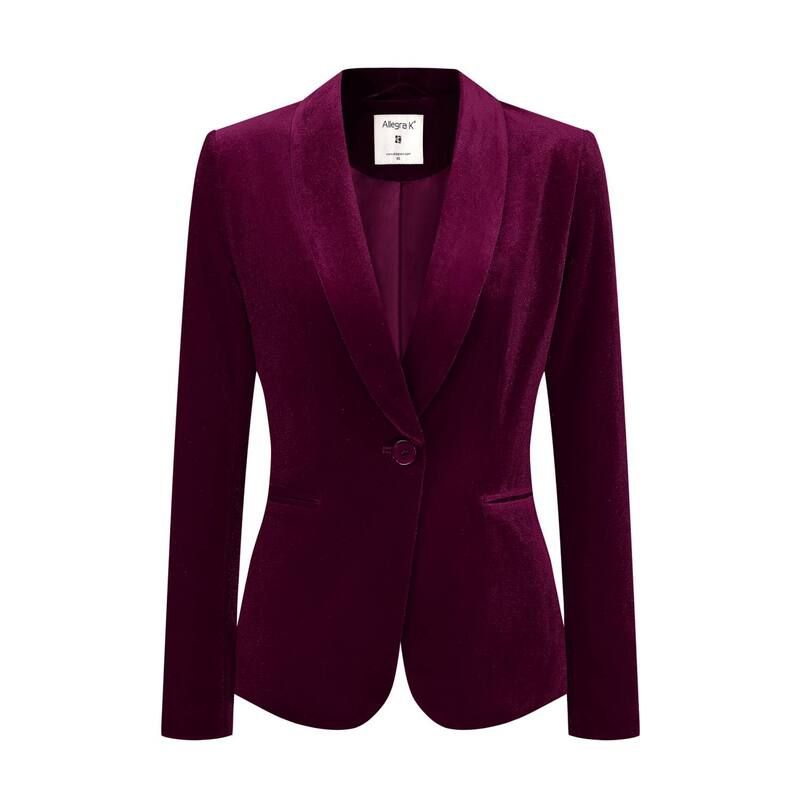 アレグラ ケー レディース アウター ジャケット・ブルゾン ベルベット ブレザー ALLEGRA K Womens Work Shawl Collar Long Sleeve One Button Velvet Blazer Dark Red レッド