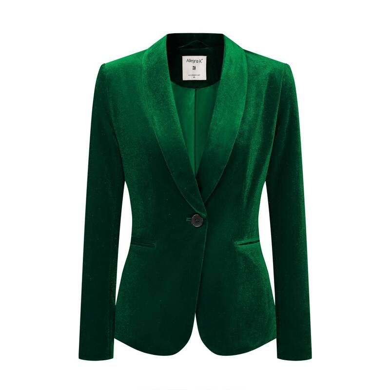 アレグラ ケー レディース アウター ジャケット・ブルゾン ベルベット ブレザー ALLEGRA K Womens Work Shawl Collar Long Sleeve One Button Velvet Blazer Green グリーン