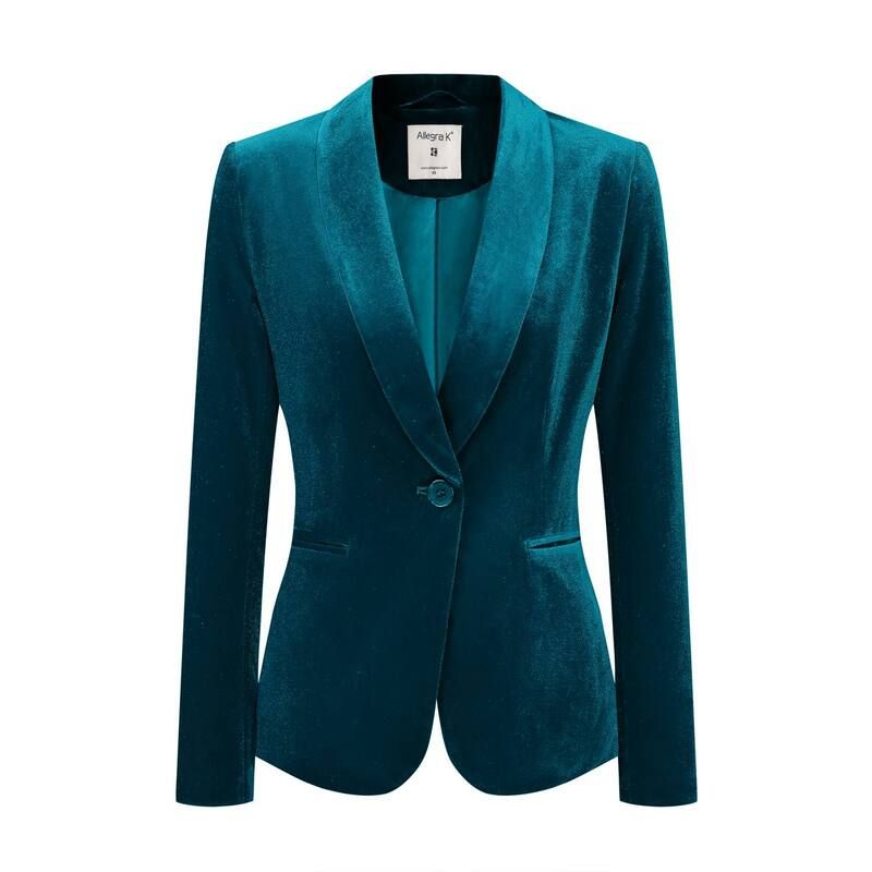 アレグラ ケー レディース アウター ジャケット・ブルゾン ベルベット ブレザー ALLEGRA K Womens Work Shawl Collar Long Sleeve One Button Velvet Blazer Lake Blue ブルー