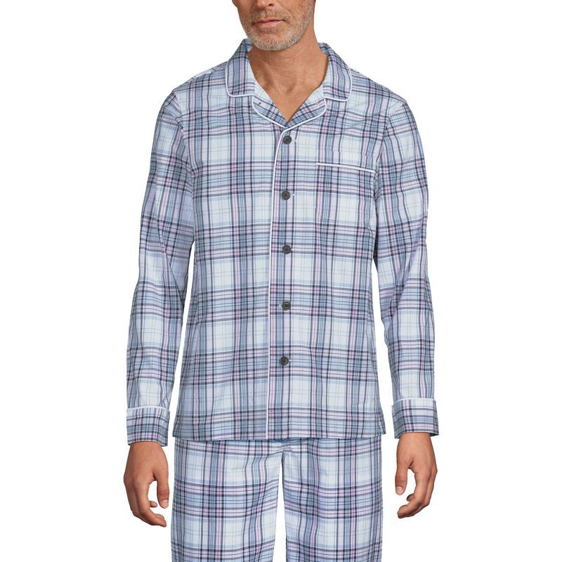 ランズエンド レディース アンダーウェア ナイトウェア シャツ Mens Lands End Broadcloth Pajama Sleep Shirt Blue Lavender Plaid ブルー