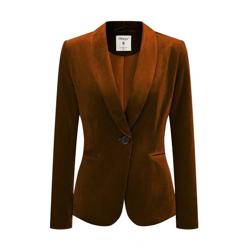 アレグラ ケー レディース アウター ジャケット・ブルゾン ベルベット ブレザー ALLEGRA K Womens Work Shawl Collar Long Sleeve One Button Velvet Blazer Brown ブラウン