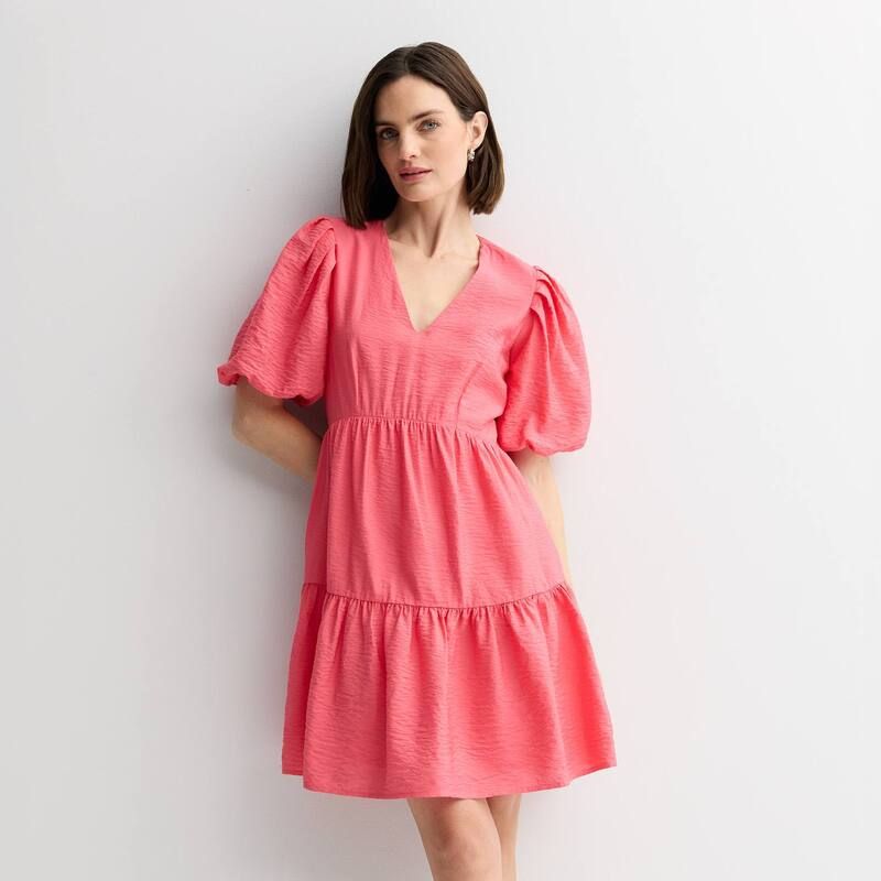 ナインウェスト レディース トップス ワンピース プチ Petite Nine West Bubble Sleeve Babydoll Dress Coral Vista コーラル