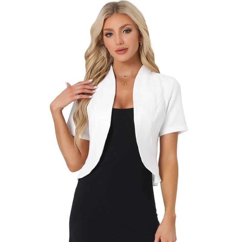 アレグラ ケー レディース アウター ニット・セーター カーディガン ブレザー ALLEGRA K Casual Business Blazer For Womens Open Front 34 Sleeve Collarless Cardigan White