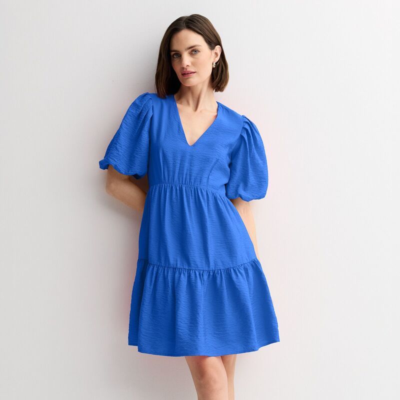 ナインウェスト レディース トップス ワンピース プチ Petite Nine West Bubble Sleeve Babydoll Dress Nicole Blue ブルー