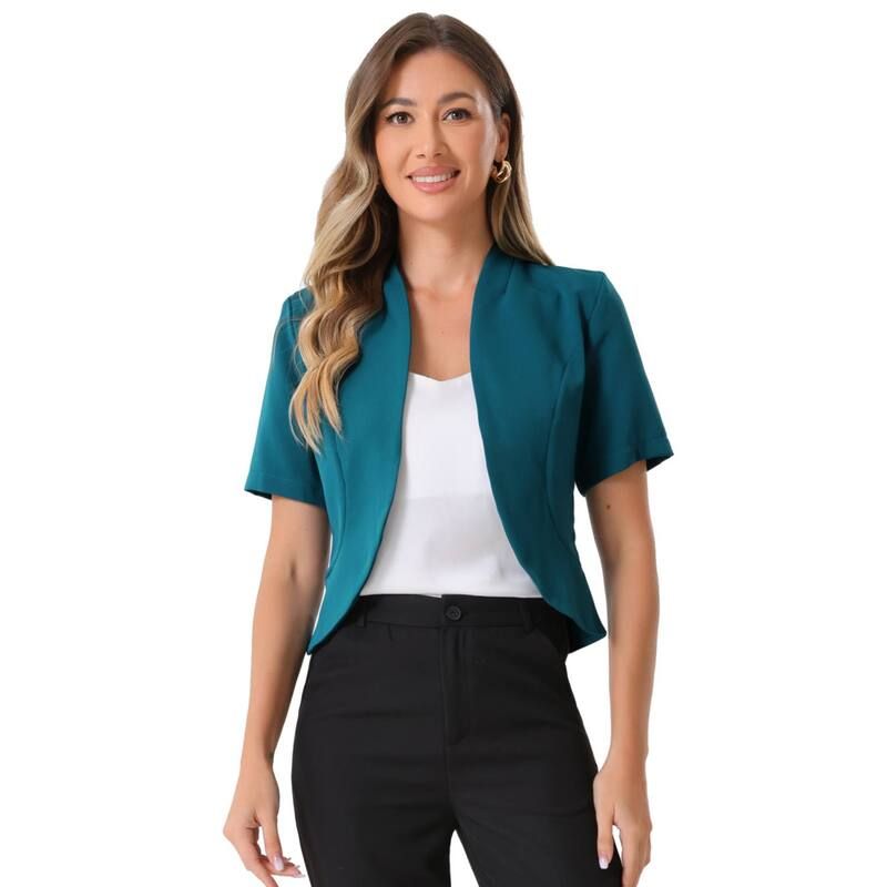 アレグラ ケー レディース アウター ニット・セーター カーディガン ブレザー ALLEGRA K Casual Business Blazer For Womens Open Front 34 Sleeve Collarless Cardigan Blue