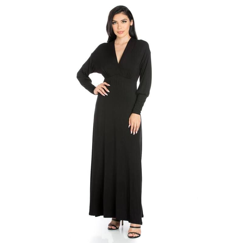 24 セブンコンフォート レディース トップス ワンピース Vネック マキシ Womens 24seven Comfort Apparel VNeck Long Sleeve Flared Maxi Dress Black ブラック