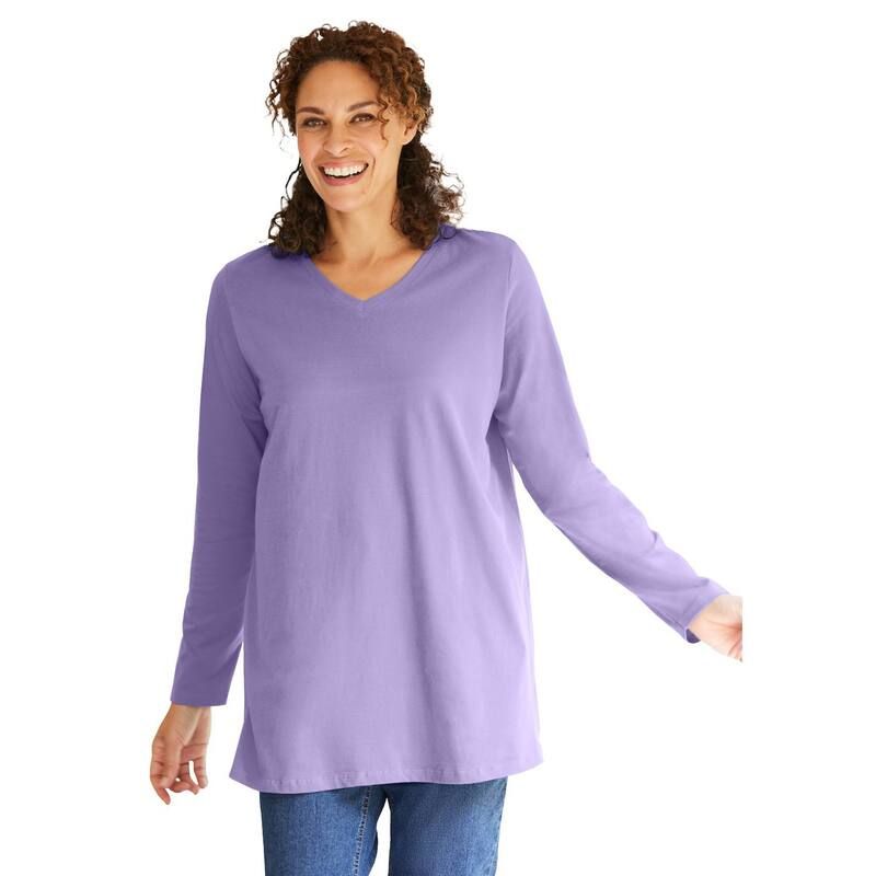 ウーマン ウィズイン レディース トップス Tシャツ Vネック プラスサイズ 長袖 Woman Within Plusize Perfect LongSleeve VNeck Tunic Soft Iris