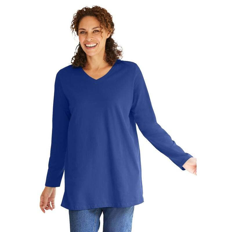 ウーマン ウィズイン レディース トップス Tシャツ Vネック プラスサイズ 長袖 Woman Within Plusize Perfect LongSleeve VNeck Tunic Ultra Blue ブルー