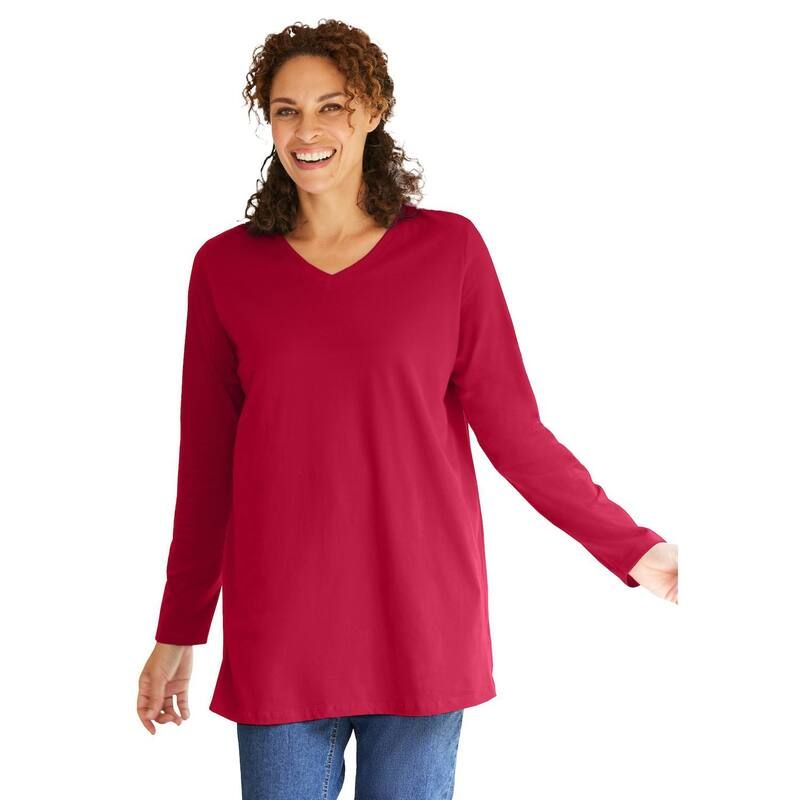 ウーマン ウィズイン レディース トップス Tシャツ Vネック プラスサイズ 長袖 Woman Within Plusize Perfect LongSleeve VNeck Tuniclassic Red レッド