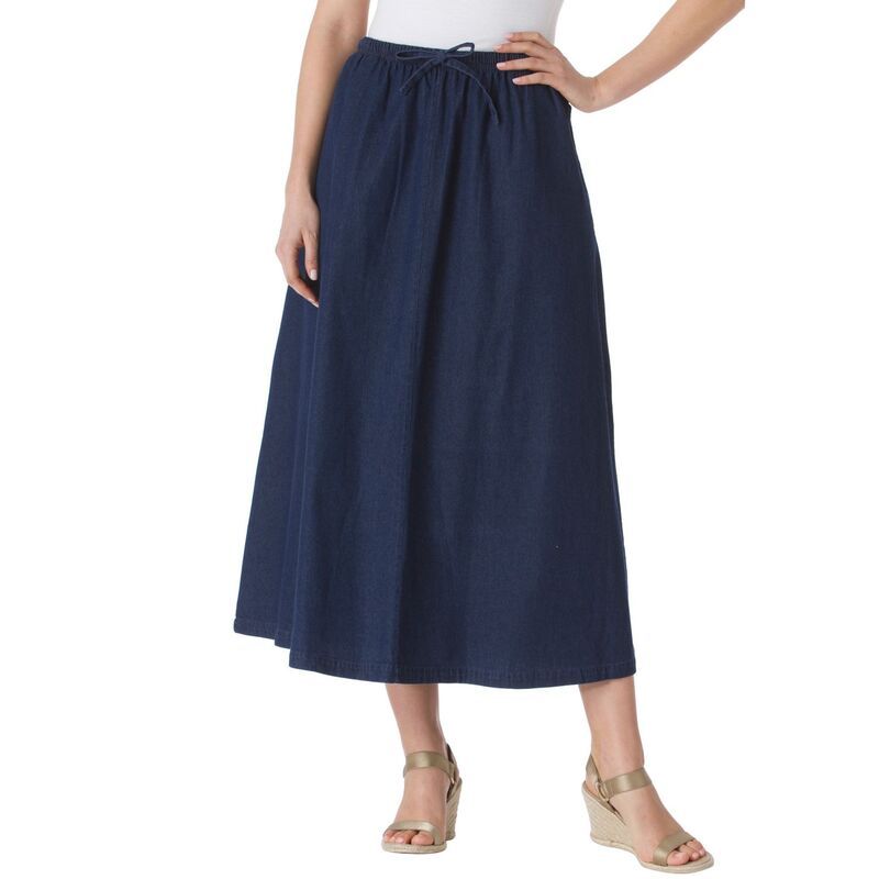ウーマン ウィズイン レディース ボトムスカート プラスサイズ プチ デニム Woman Within Plusize Petite Drawstring Denim Skirt Indigo インディゴ