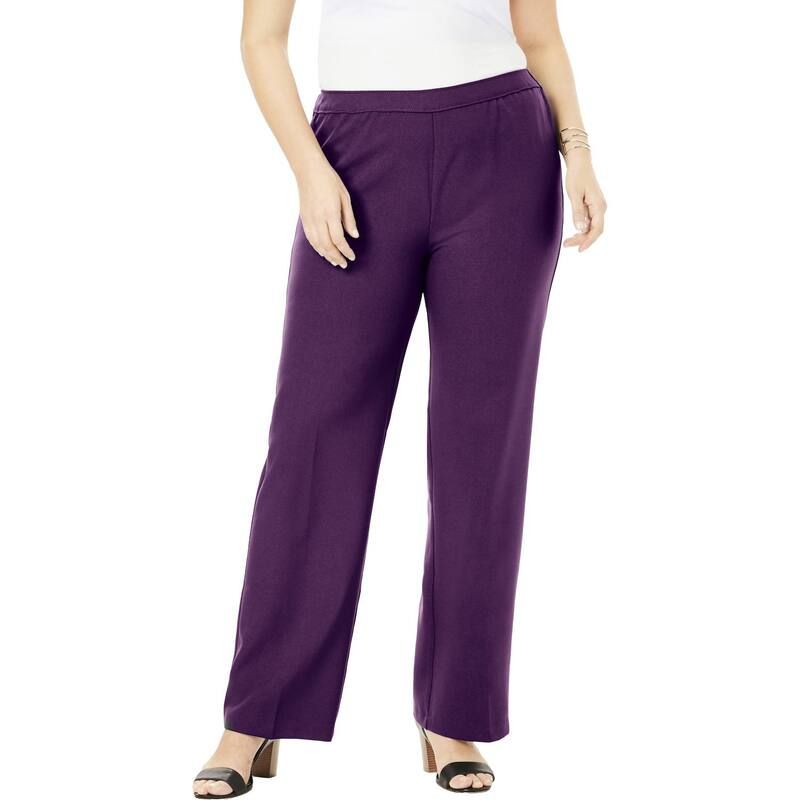 ロアマンズ レディース ボトムス カジュアルパンツ ワイドレッグ プラスサイズ プチ Roamans Womens Plusize Petite Plusize Wide Leg Bend Over Pant Dark Berry