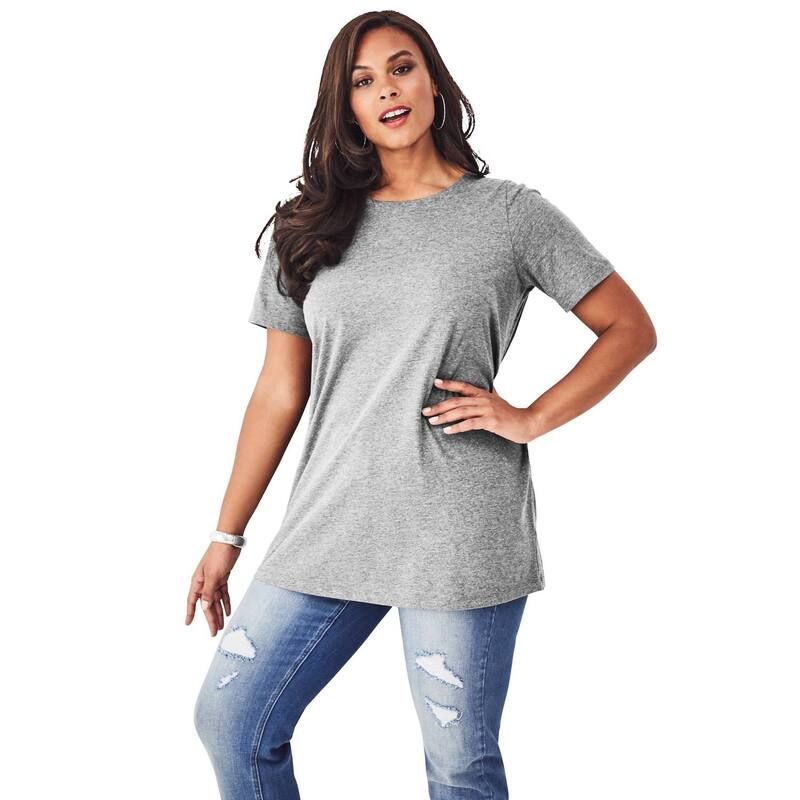 ロアマンズ レディース トップス Tシャツ クルーネック プラスサイズ コットン Roamans Womens Plusize Cotton Ultimate Crewneck Tee Heather Grey グレー