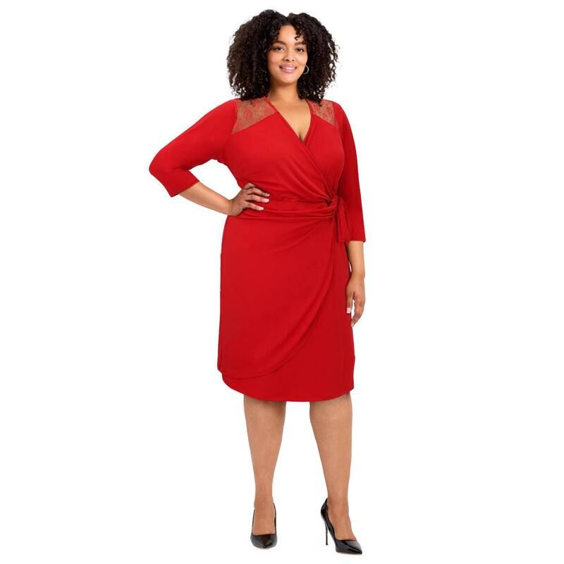 アベニュー レディース トップス ワンピース プラスサイズ レース Avenue Womens Plusize Deanna Wrap Lace Dress Vibrant Red レッド 10,426円