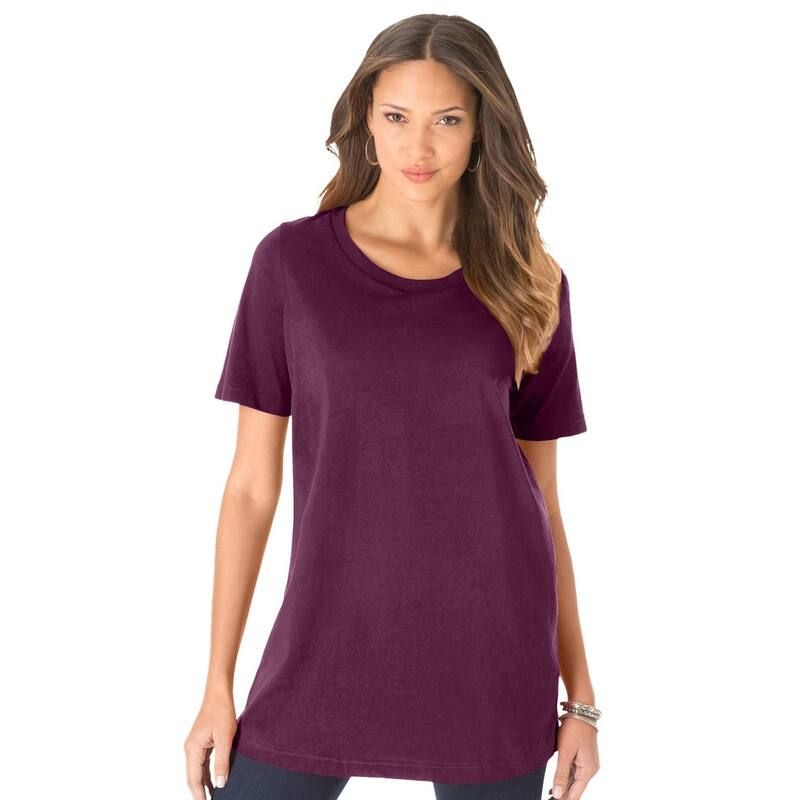 ロアマンズ レディース トップス Tシャツ クルーネック プラスサイズ コットン Roamans Womens Plusize Cotton Ultimate Crewneck Tee Dark Berry