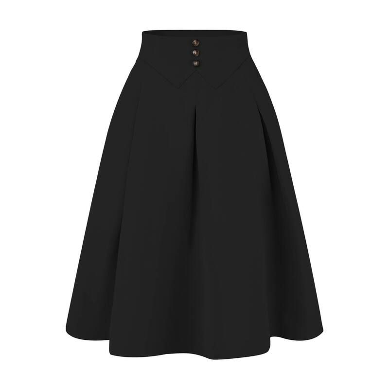 アレグラ ケー レディース ボトムスカート ハイウエスト プリーツ ミディ ALLEGRA K Pleated Midi Skirt for Womens Button Decor High Waist Casual Office Swing Skirts B