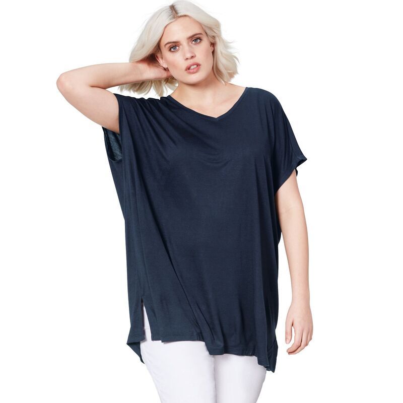 Ellos レディース トップス Tシャツ プラスサイズ ニット ellos Plusize Stretch Knit Scoop Neck Oversized Tunic Rich Navy ネイビー