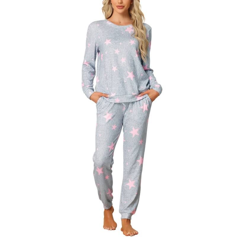 cheibear レディース アンダーウェア ナイトウェア プリント cheibear Womens Long Sleeve Pajama Sets Kint Printed Pattern 2 Piece Sleepwear Pink ピンク