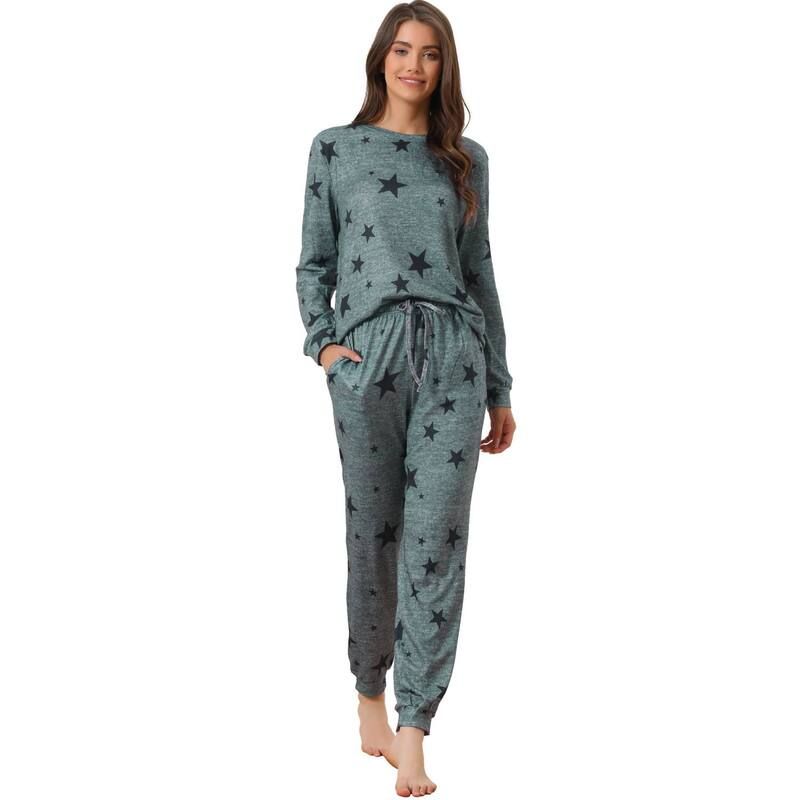 cheibear レディース アンダーウェア ナイトウェア プリント cheibear Womens Long Sleeve Pajama Sets Kint Printed Pattern 2 Piece Sleepwear Grey グレー