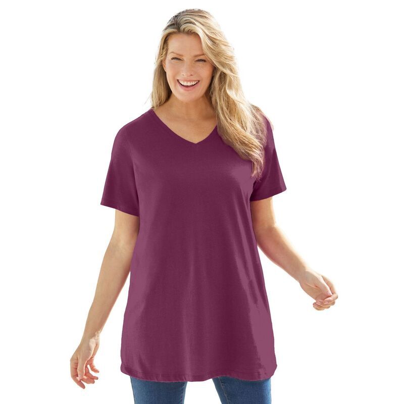 ウーマン ウィズイン レディース トップス Tシャツ Vネック プラスサイズ 半袖 Woman Within Plusize Perfect ShortSleeve VNeck Tunic Deep Claret