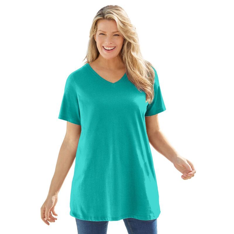 ウーマン ウィズイン レディース トップス Tシャツ Vネック プラスサイズ 半袖 Woman Within Plusize Perfect ShortSleeve VNeck Tunic Waterfall