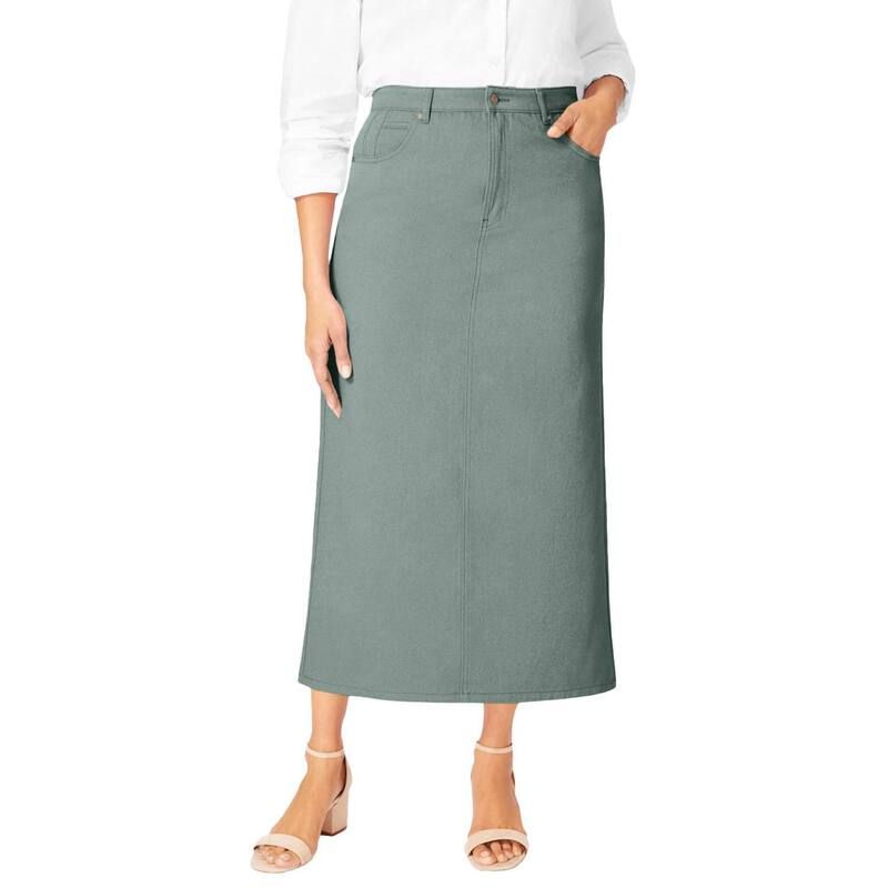 ジェシカロンドン レディース ボトムスカート プラスサイズ ミディ コットン デニム Jessica London Womens Plusize Classicotton Denimidi Skirt Grey Spruce グレー