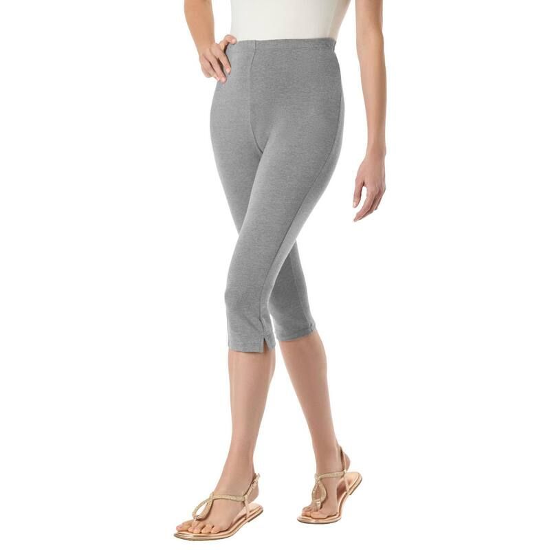 ウーマン ウィズイン レディース ボトムス カジュアルパンツ プラスサイズ コットン キャップ レギンス ニット Woman Within Plusize StretchCotton Knit PullOn Capri Leggings Medium Heat