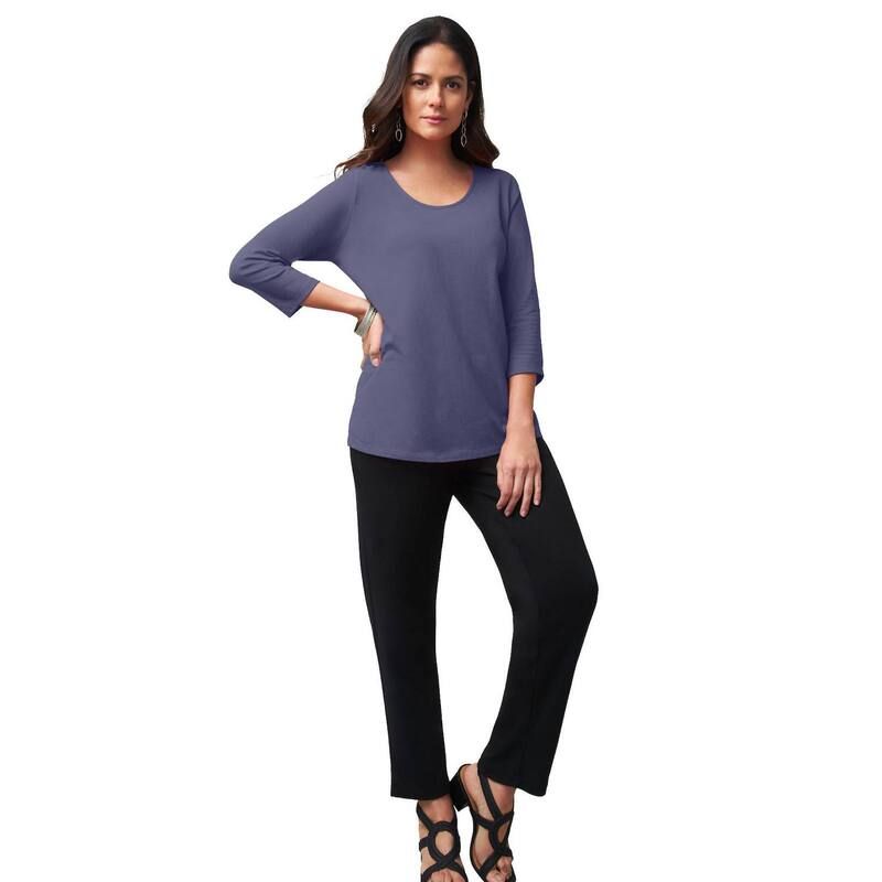 ジェシカロンドン レディース トップス Tシャツ プラスサイズ コットン Jessica London Womens Plusize Stretch Cotton Scoop Neck Tee Deep Dusk