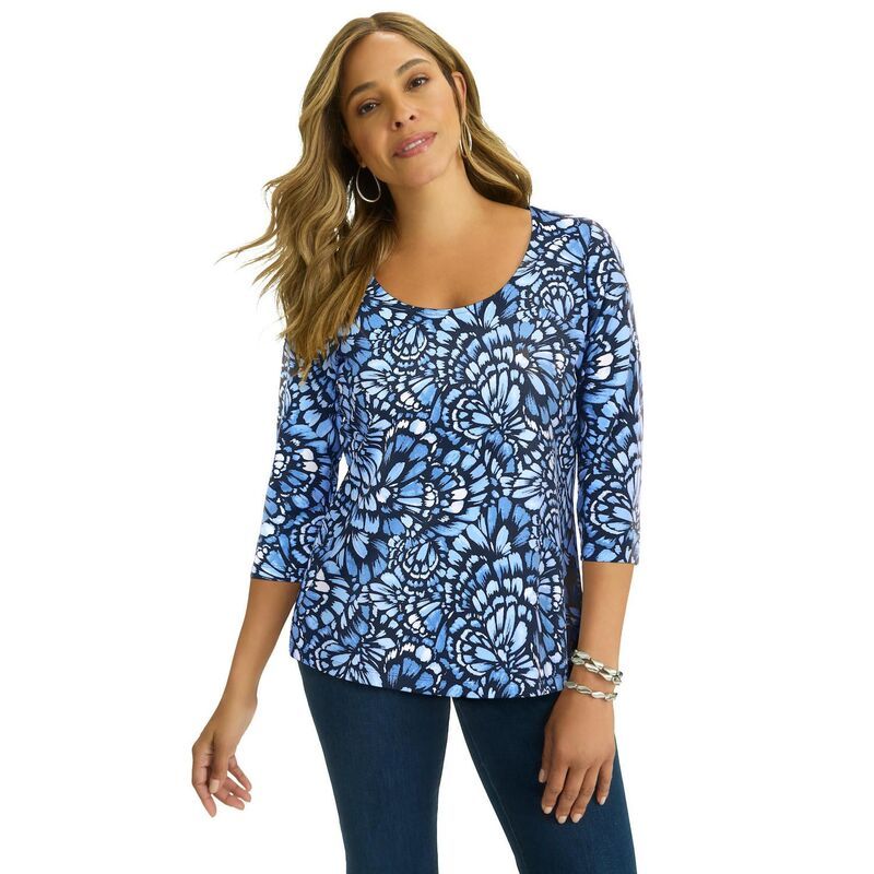 ジェシカロンドン レディース トップス Tシャツ プラスサイズ コットン Jessica London Womens Plusize Stretch Cotton Scoop Neck Tee Navy Feather ネイビー