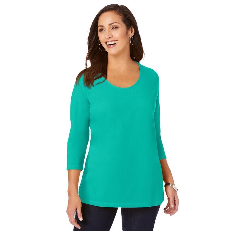 ジェシカロンドン レディース トップス Tシャツ プラスサイズ コットン Jessica London Womens Plusize Stretch Cotton Scoop Neck Tee Aqua Sea アクア