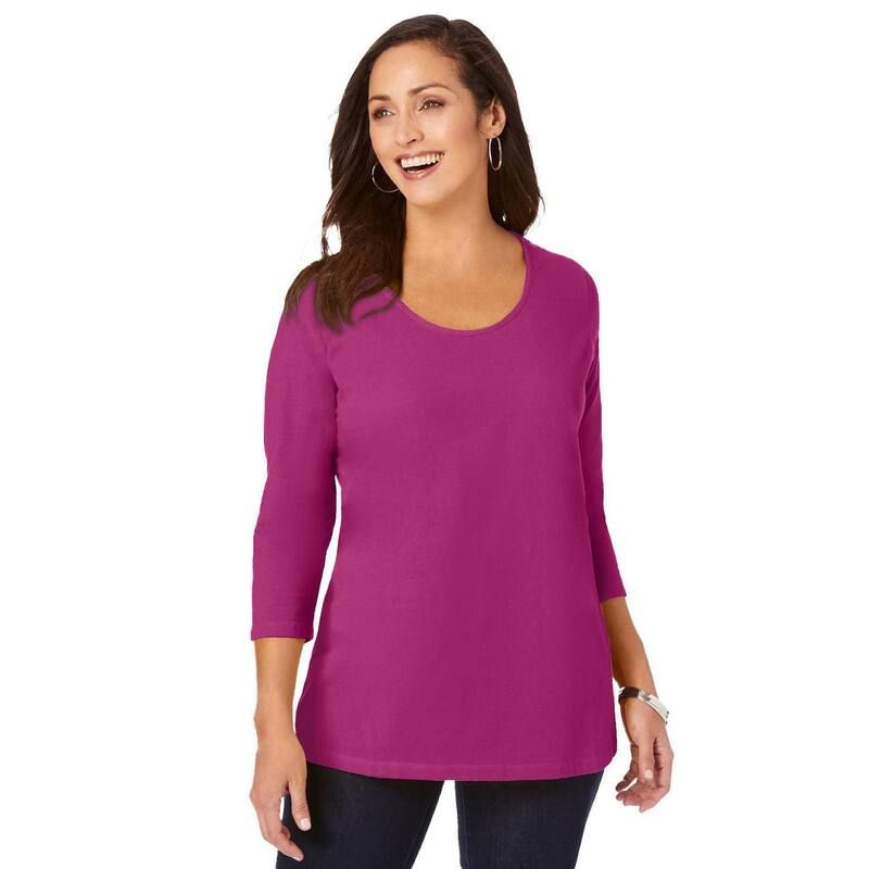 ジェシカロンドン レディース トップス Tシャツ プラスサイズ コットン Jessica London Womens Plusize Stretch Cotton Scoop Neck Tee Raspberry