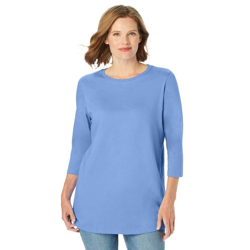 ウーマン ウィズイン レディース トップス Tシャツ クルーネック プラスサイズ Woman Within Plusize PerfecthreeQuarter Sleeve Crewneck Tee French Blue ブルー